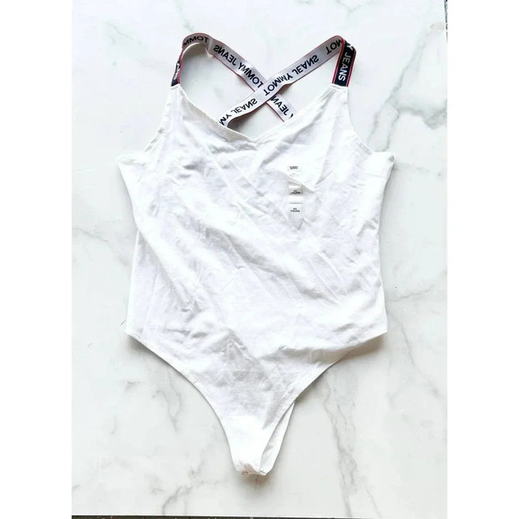 Tommy Hilfiger Size XXL Women's White Spell Out Stretch Bodysuit Sleeveless NEW! - Picture 1 of 6